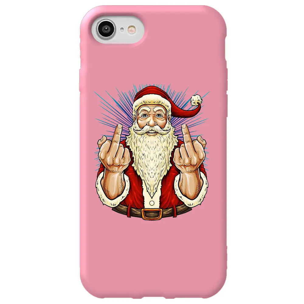 Apple iPhone SE 2020 Pembe Renkli Silikon Telefon Kılıfı - Naughty Santa