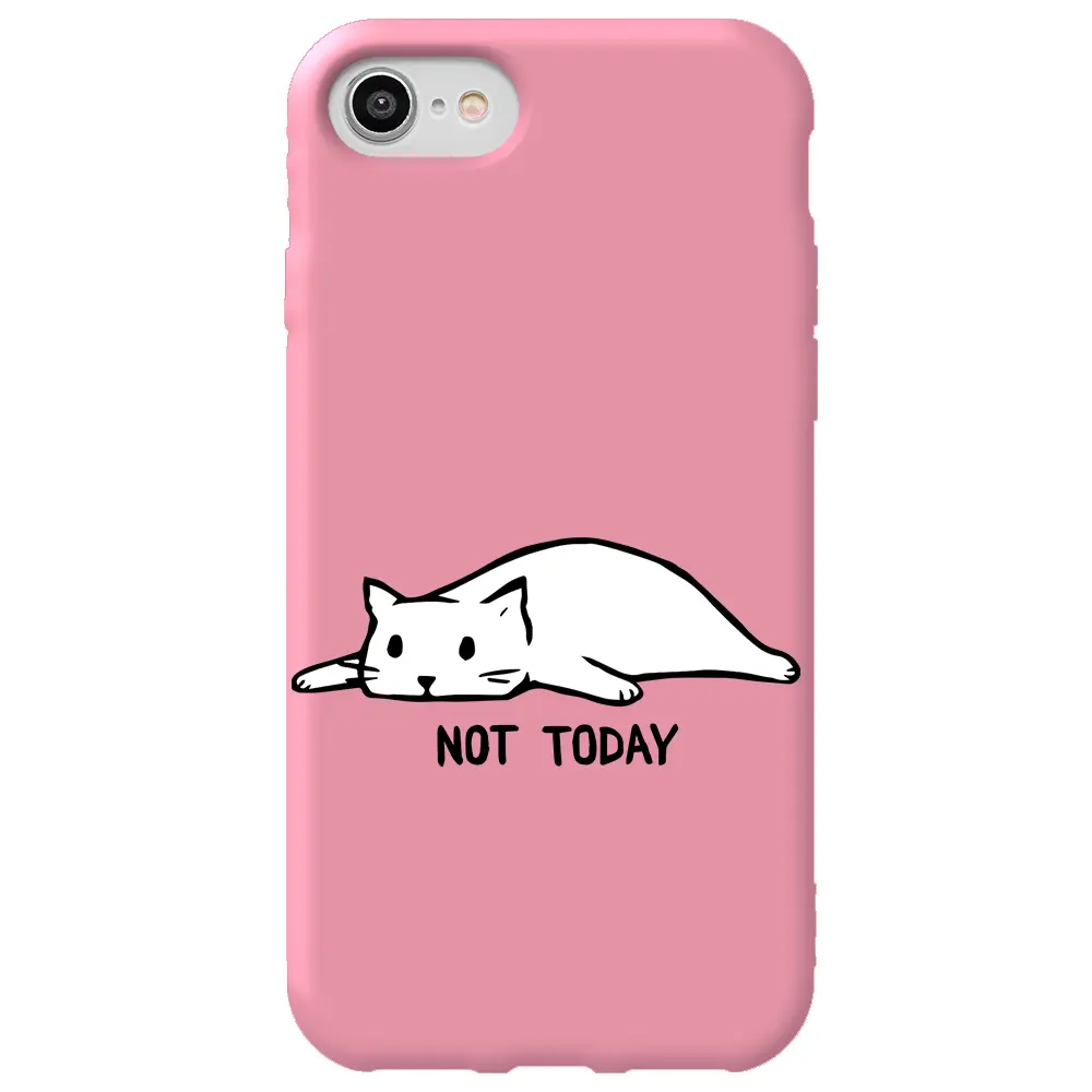 Apple iPhone SE 2020 Pembe Renkli Silikon Telefon Kılıfı - Not Today Cat