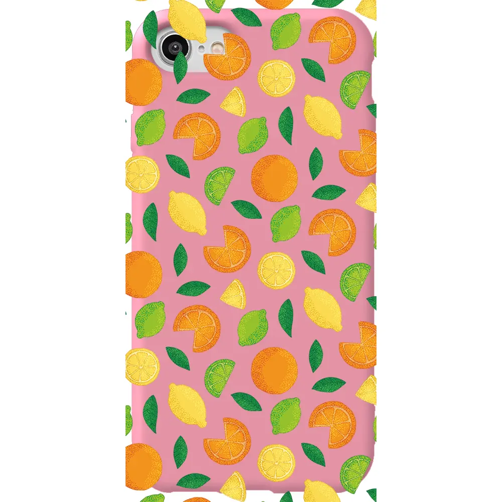 Apple iPhone SE 2020 Pembe Renkli Silikon Telefon Kılıfı - Portakal Limon