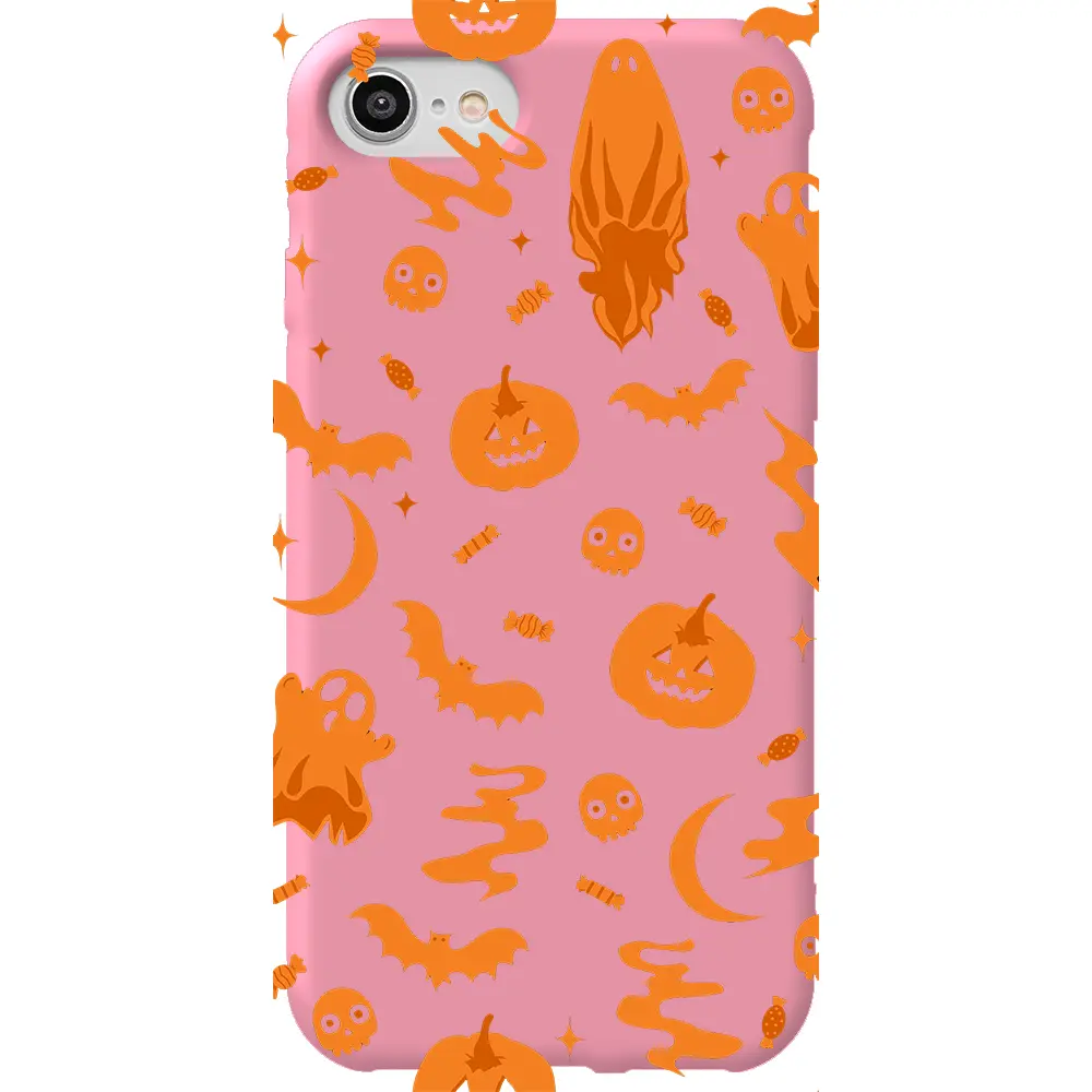 Apple iPhone SE 2020 Pembe Renkli Silikon Telefon Kılıfı - Spooky Orange