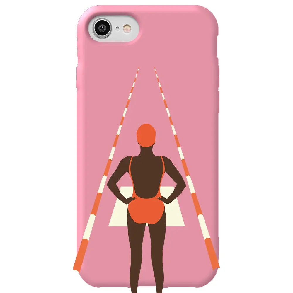 Apple iPhone SE 2020 Pembe Renkli Silikon Telefon Kılıfı - Swimmer