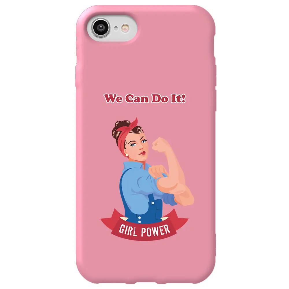 Apple iPhone SE 2020 Pembe Renkli Silikon Telefon Kılıfı - We Can Do It!