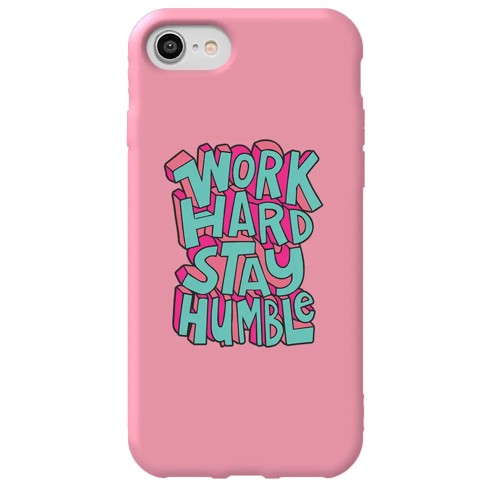 Apple iPhone SE 2020 Pembe Renkli Silikon Telefon Kılıfı - Work Hard