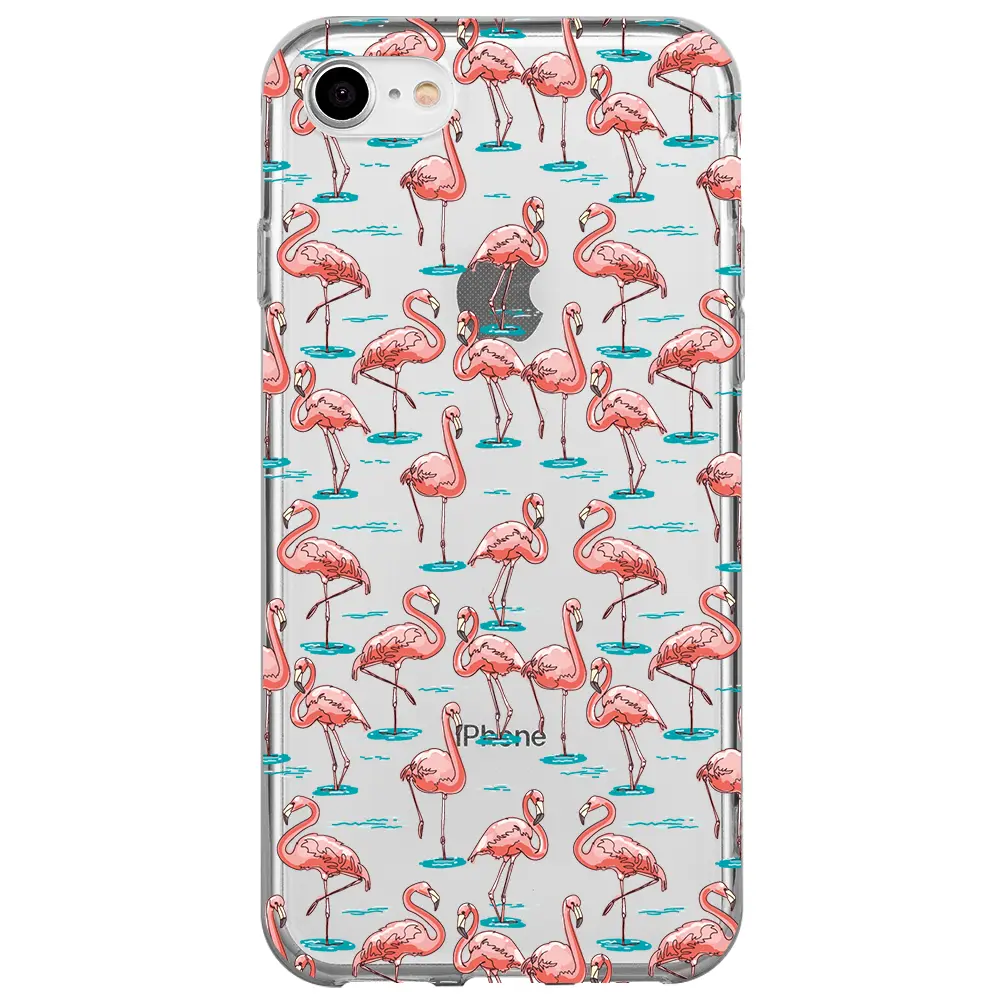 Apple iPhone SE 2020 Şeffaf Telefon Kılıfı - Flamingolar