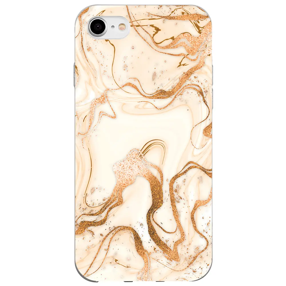 Apple iPhone SE 2020 Şeffaf Telefon Kılıfı - Gold Marble