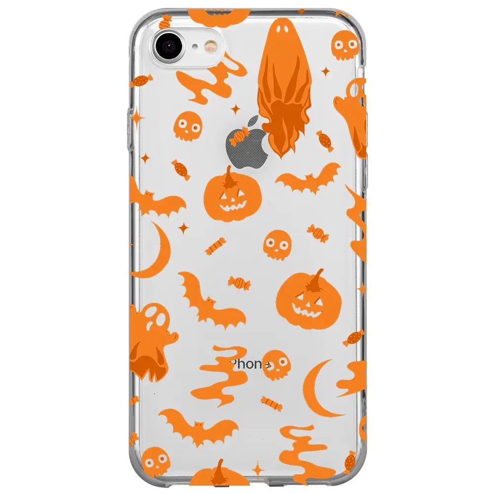 Apple iPhone SE 2020 Şeffaf Telefon Kılıfı - Spooky Orange