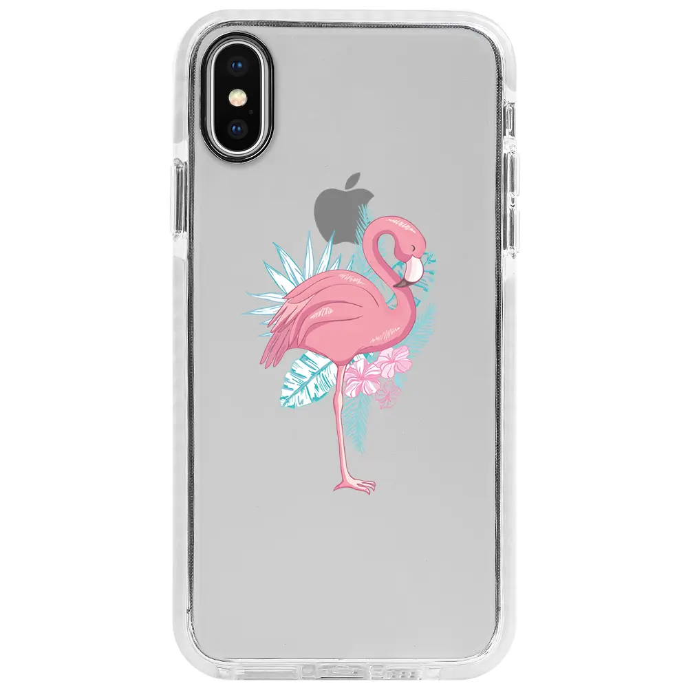 Apple iPhone X Beyaz Impact Premium Telefon Kılıfı - Alone Flamingo