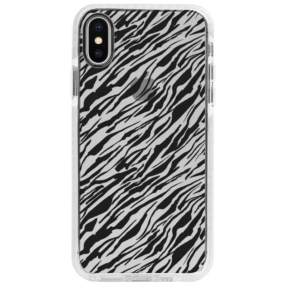 Apple iPhone X Beyaz Impact Premium Telefon Kılıfı - Capraz Zebra Siyah