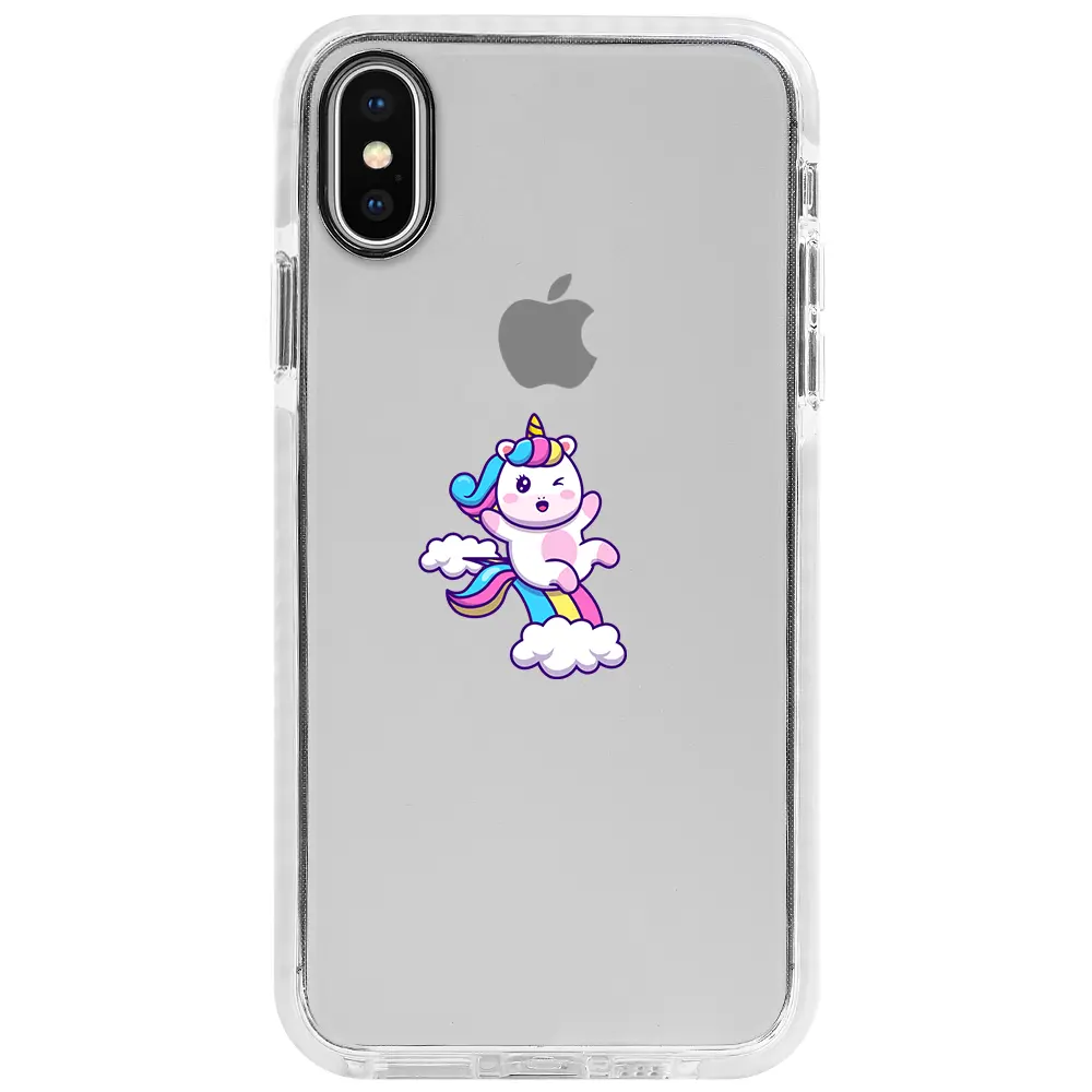 Apple iPhone X Beyaz Impact Premium Telefon Kılıfı - Colorful Unicorn