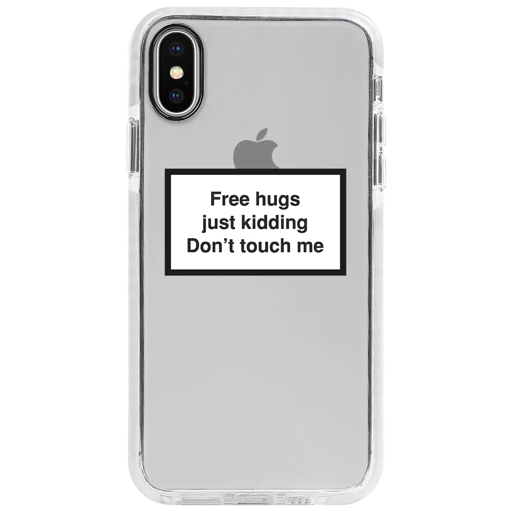 Apple iPhone X Beyaz Impact Premium Telefon Kılıfı - Free Hugs