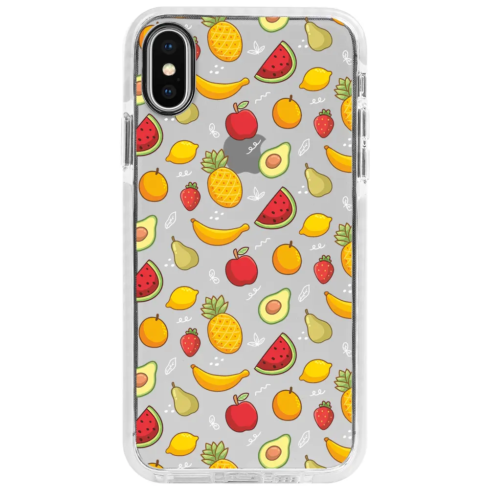 Apple iPhone X Beyaz Impact Premium Telefon Kılıfı - Minik Meyveler