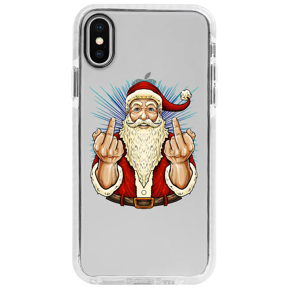 Apple iPhone X Beyaz Impact Premium Telefon Kılıfı - Naughty Santa