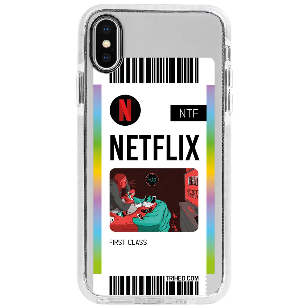 Apple iPhone X Beyaz Impact Premium Telefon Kılıfı - Netflix Bileti