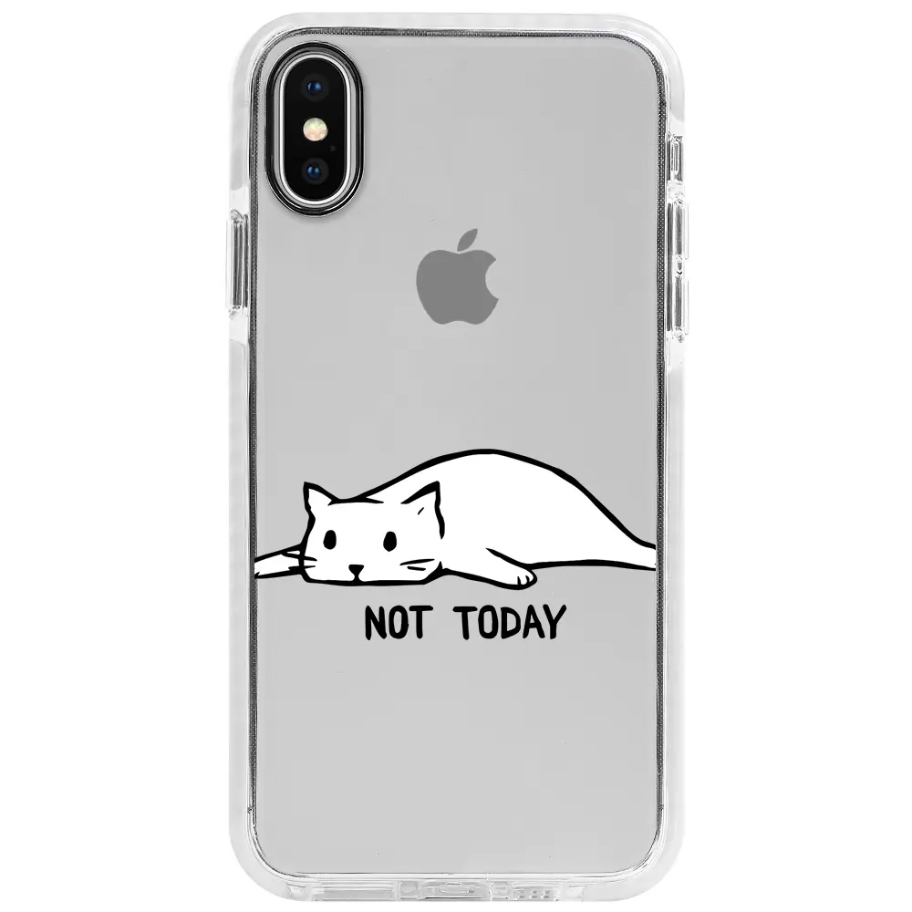 Apple iPhone X Beyaz Impact Premium Telefon Kılıfı - Not Today Cat