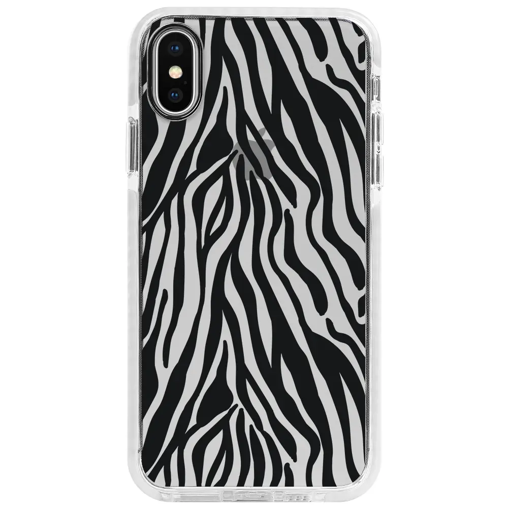 Apple iPhone X Beyaz Impact Premium Telefon Kılıfı - Siyah Zebra Desenleri