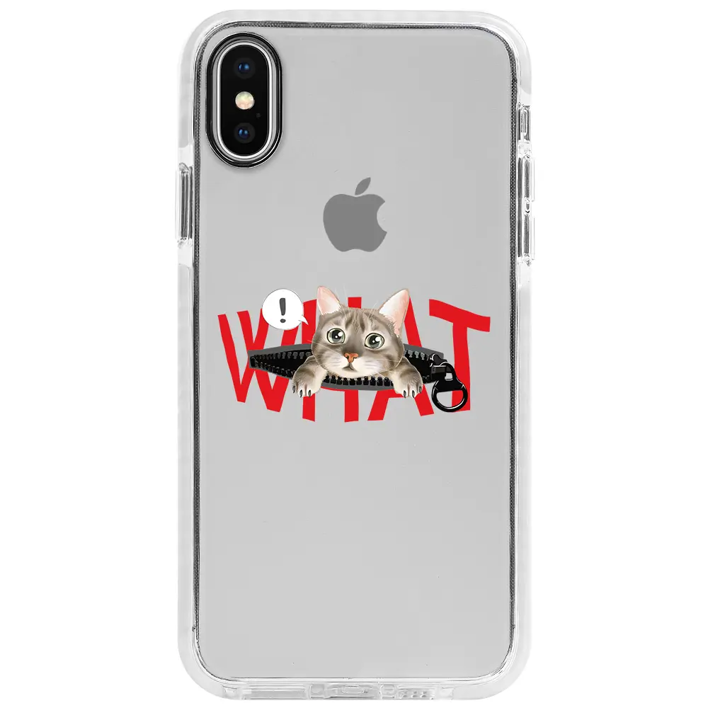 Apple iPhone X Beyaz Impact Premium Telefon Kılıfı - What! Kedi