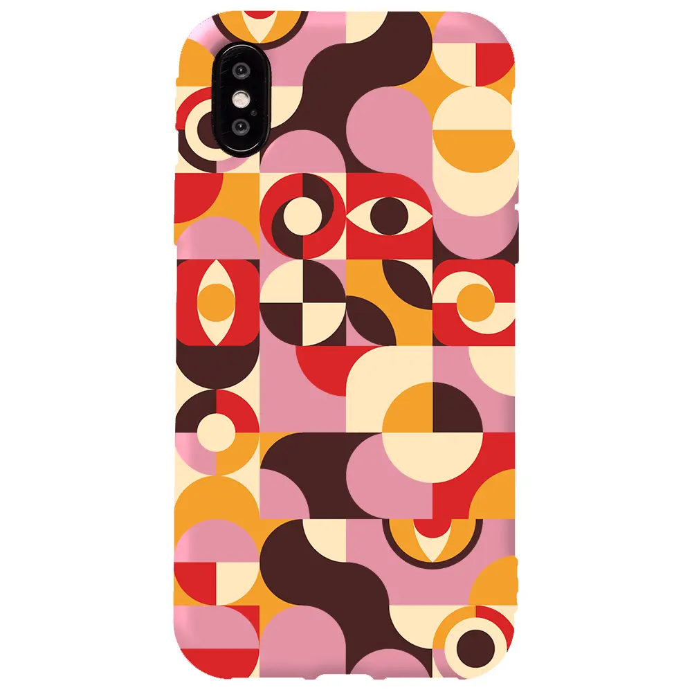 Apple iPhone X Pembe Renkli Silikon Telefon Kılıfı - Abstract Desen 4