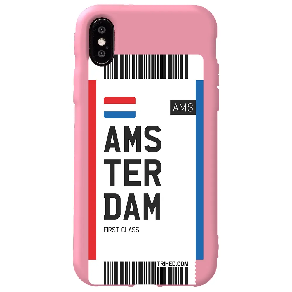 Apple iPhone X Pembe Renkli Silikon Telefon Kılıfı - Amsterdam Bileti