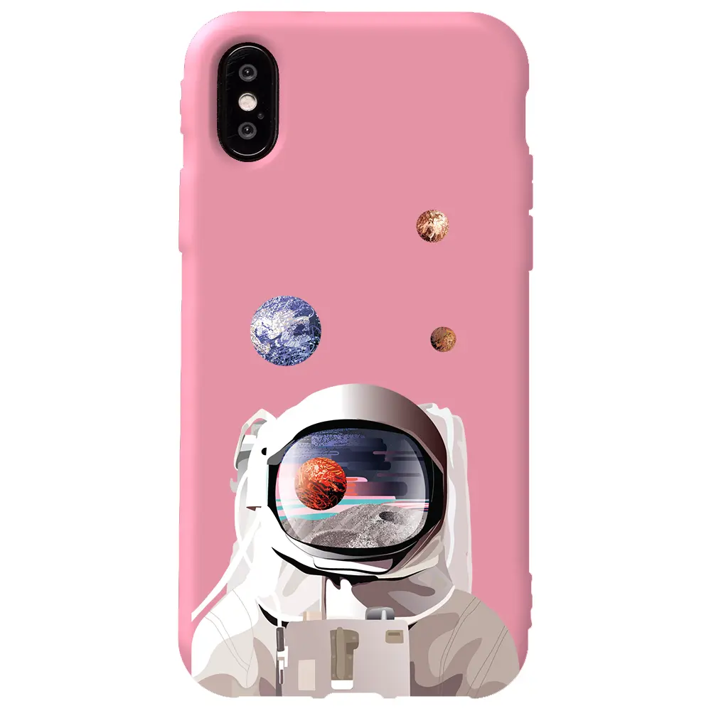 Apple iPhone X Pembe Renkli Silikon Telefon Kılıfı - Astronotun Gözünden