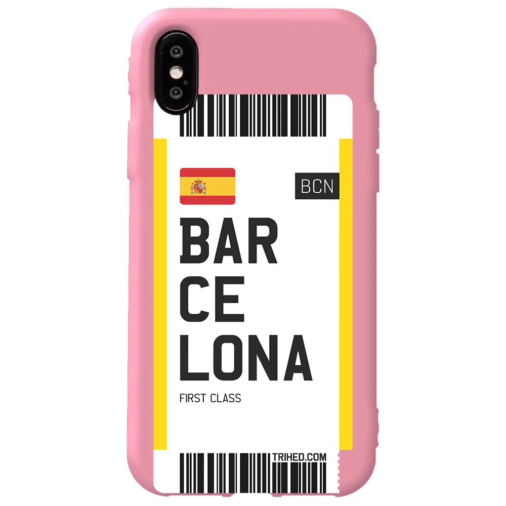 Apple iPhone X Pembe Renkli Silikon Telefon Kılıfı - Barcelona Bileti