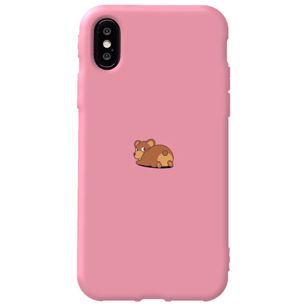 Apple iPhone X Pembe Renkli Silikon Telefon Kılıfı - Bear