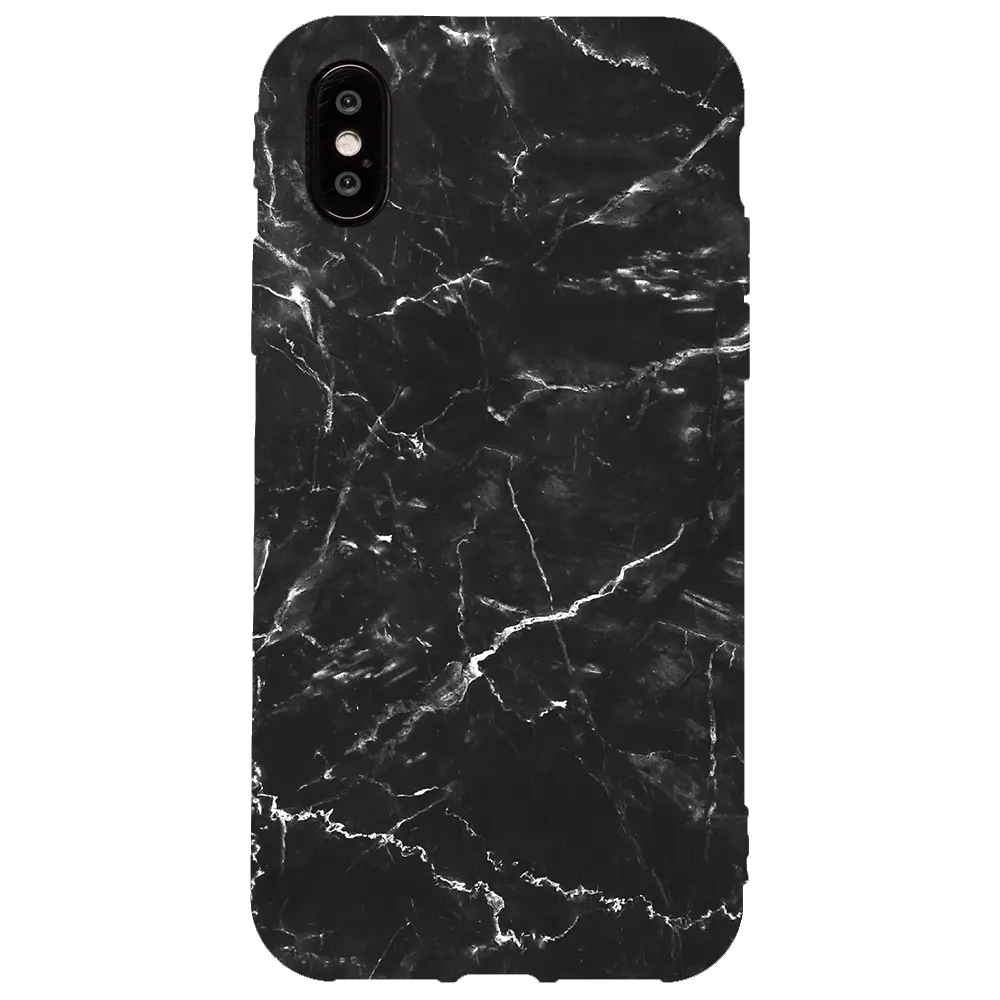 Apple iPhone X Pembe Renkli Silikon Telefon Kılıfı - Black Marble 2