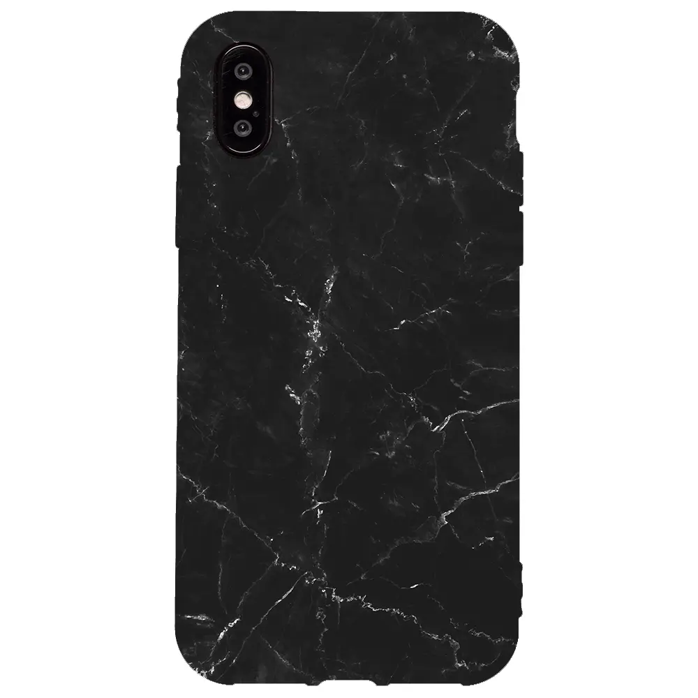Apple iPhone X Pembe Renkli Silikon Telefon Kılıfı - Black Marble