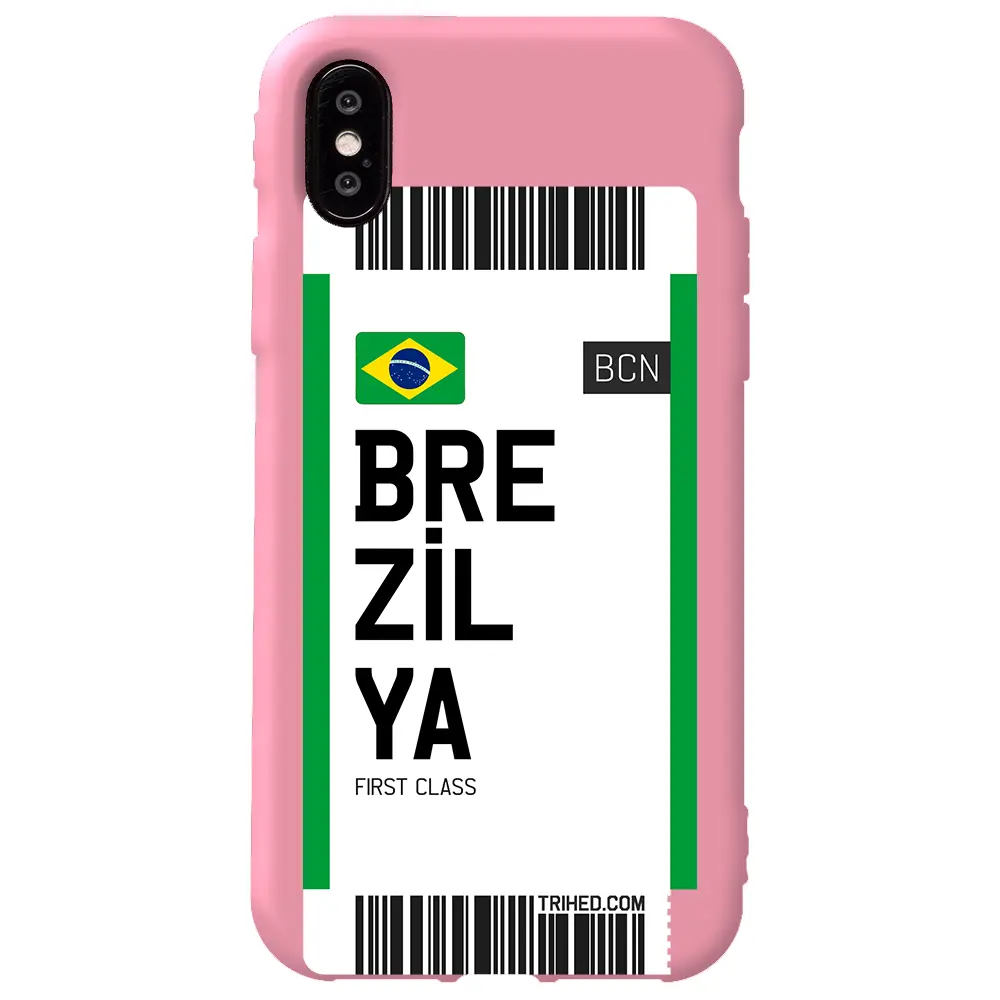 Apple iPhone X Pembe Renkli Silikon Telefon Kılıfı - Brezilya Bileti