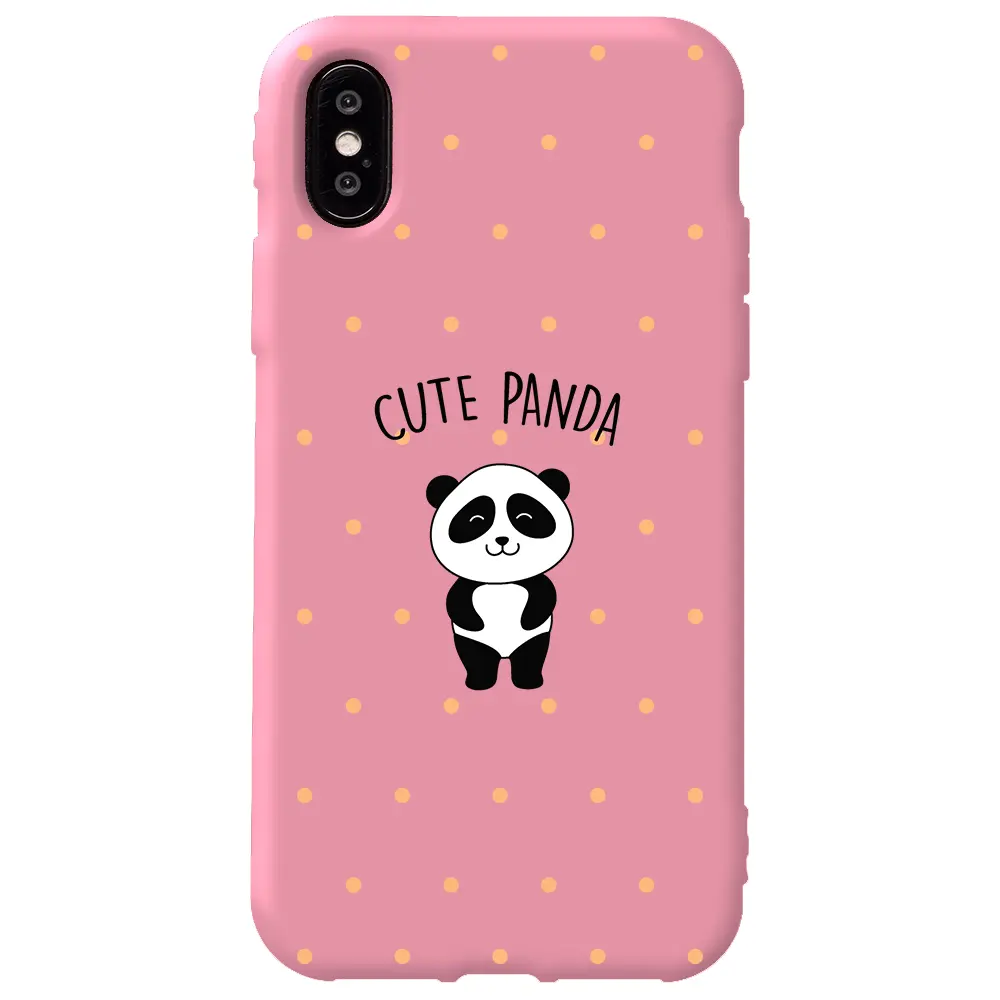 Apple iPhone X Pembe Renkli Silikon Telefon Kılıfı - Cute Panda