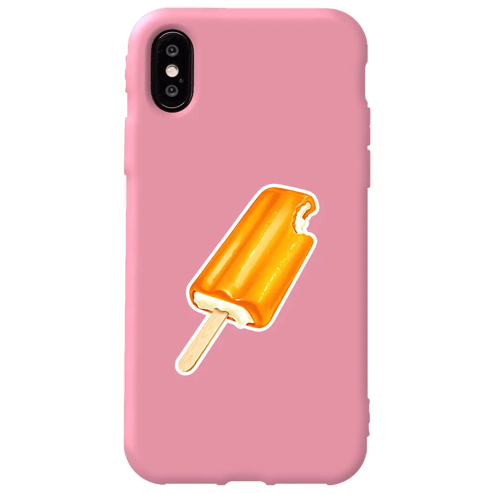Apple iPhone X Pembe Renkli Silikon Telefon Kılıfı - Dondurma
