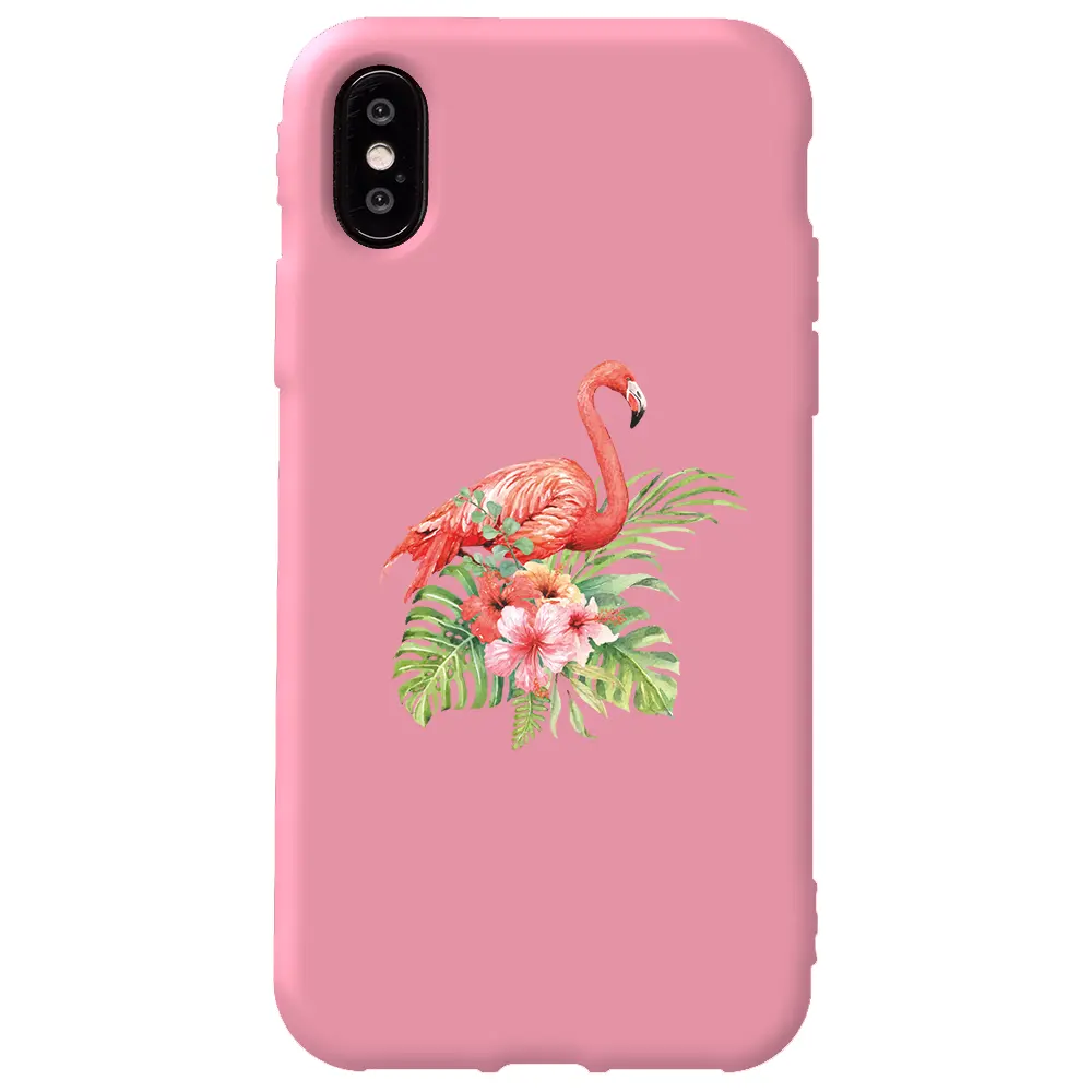 Apple iPhone X Pembe Renkli Silikon Telefon Kılıfı - Flamingo