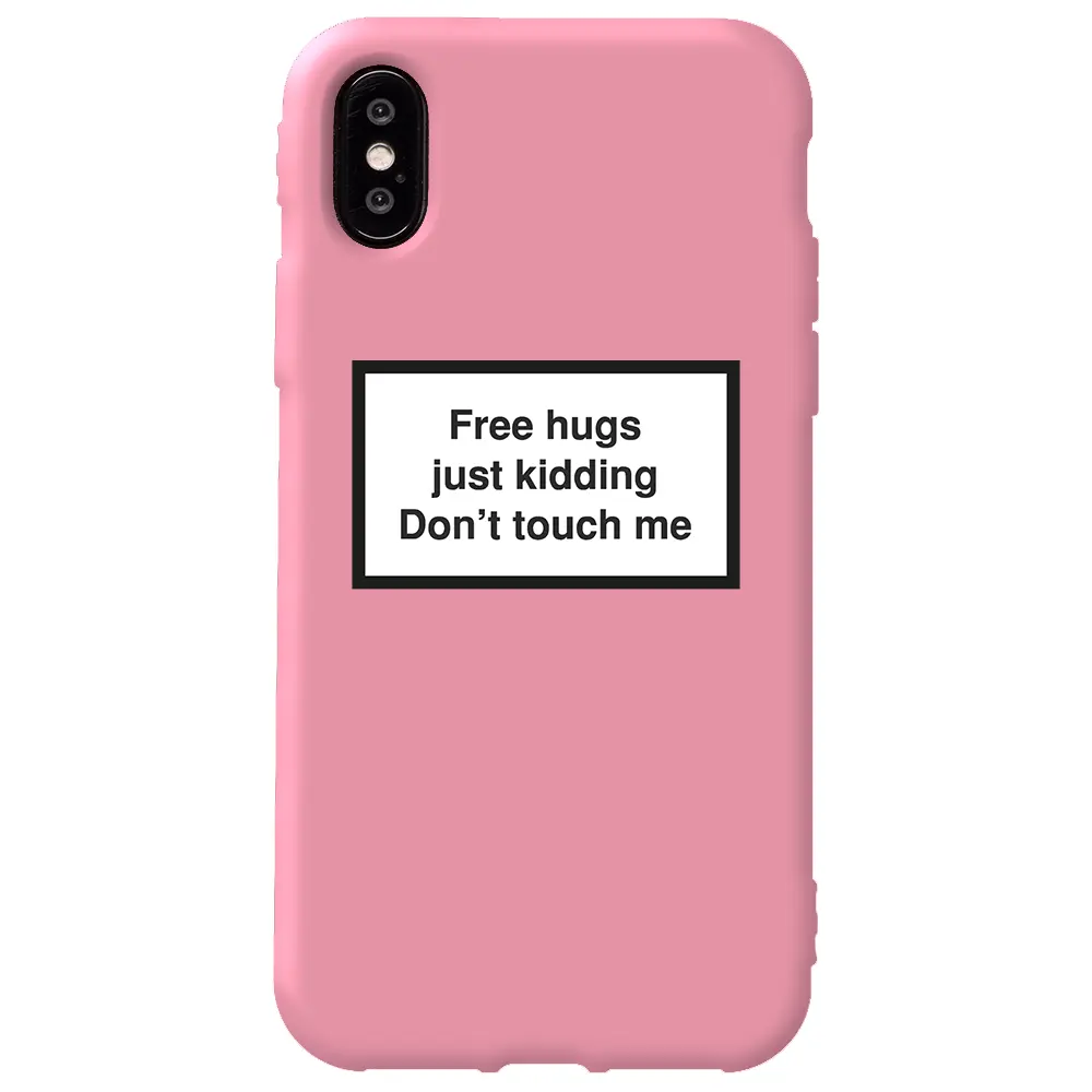Apple iPhone X Pembe Renkli Silikon Telefon Kılıfı - Free Hugs