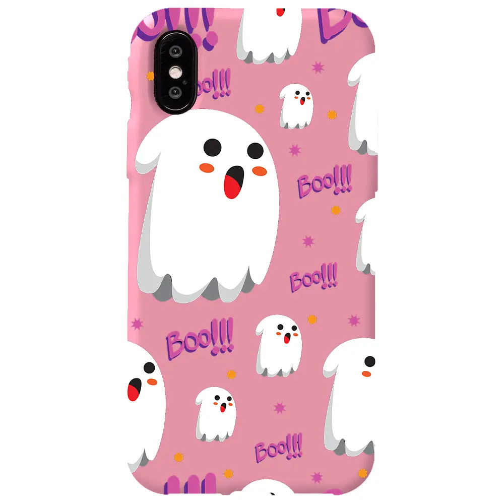 Apple iPhone X Pembe Renkli Silikon Telefon Kılıfı - Ghost Boo!