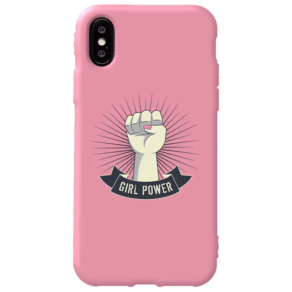 Apple iPhone X Pembe Renkli Silikon Telefon Kılıfı - Girl Punch