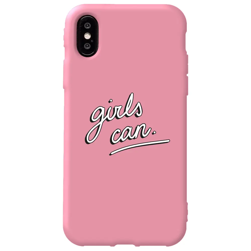Apple iPhone X Pembe Renkli Silikon Telefon Kılıfı - Girls Can!
