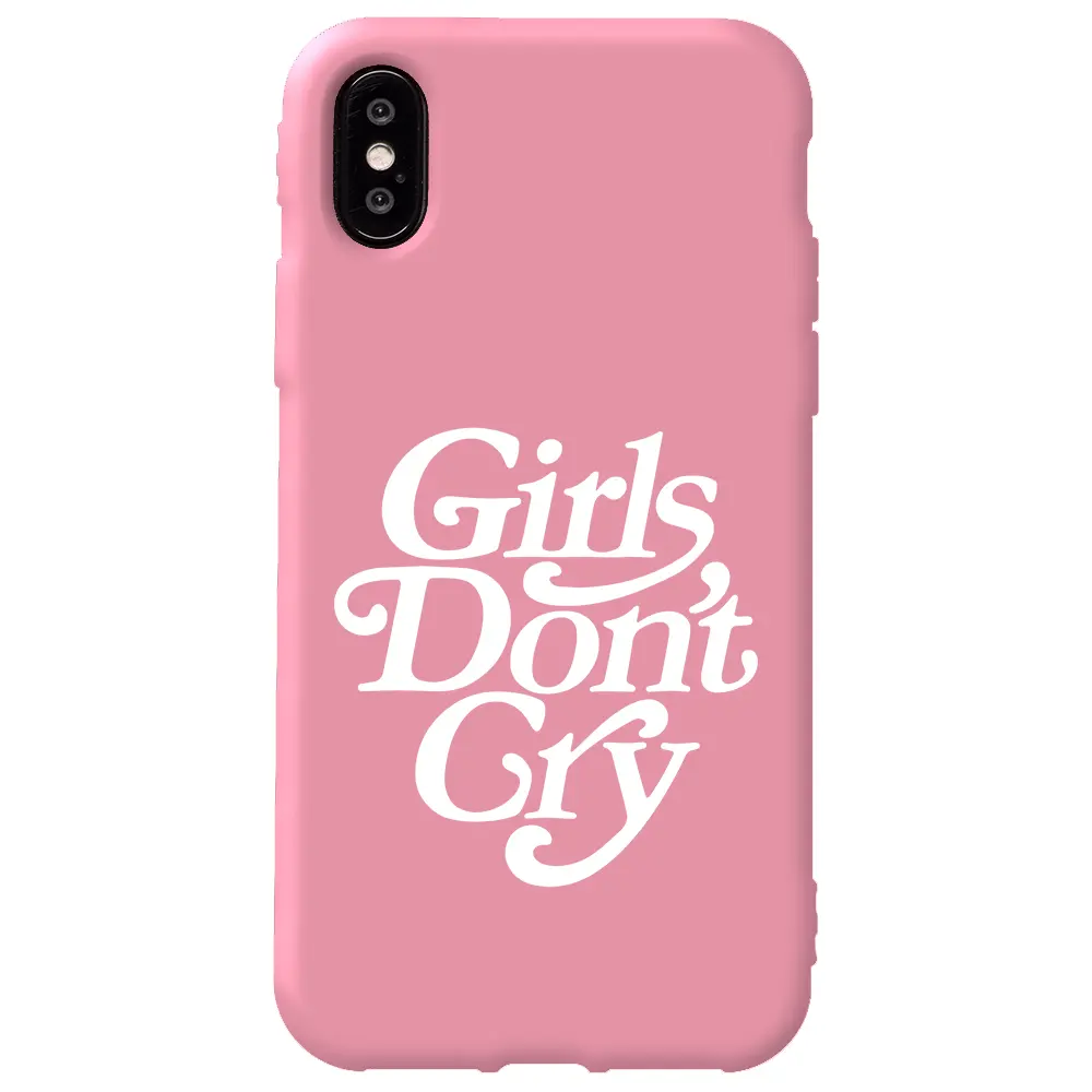 Apple iPhone X Pembe Renkli Silikon Telefon Kılıfı - Girls Don't Cry