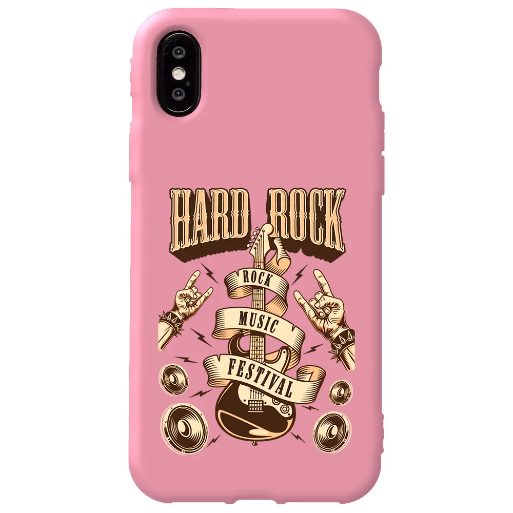 Apple iPhone X Pembe Renkli Silikon Telefon Kılıfı - Hard Rock