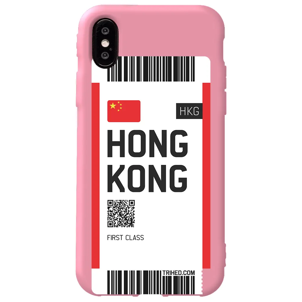 Apple iPhone X Pembe Renkli Silikon Telefon Kılıfı - Hong Kong Bileti