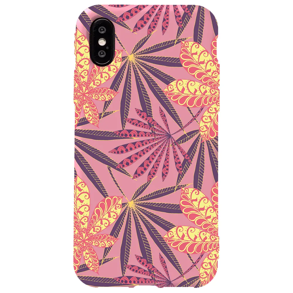 Apple iPhone X Pembe Renkli Silikon Telefon Kılıfı - India Floral
