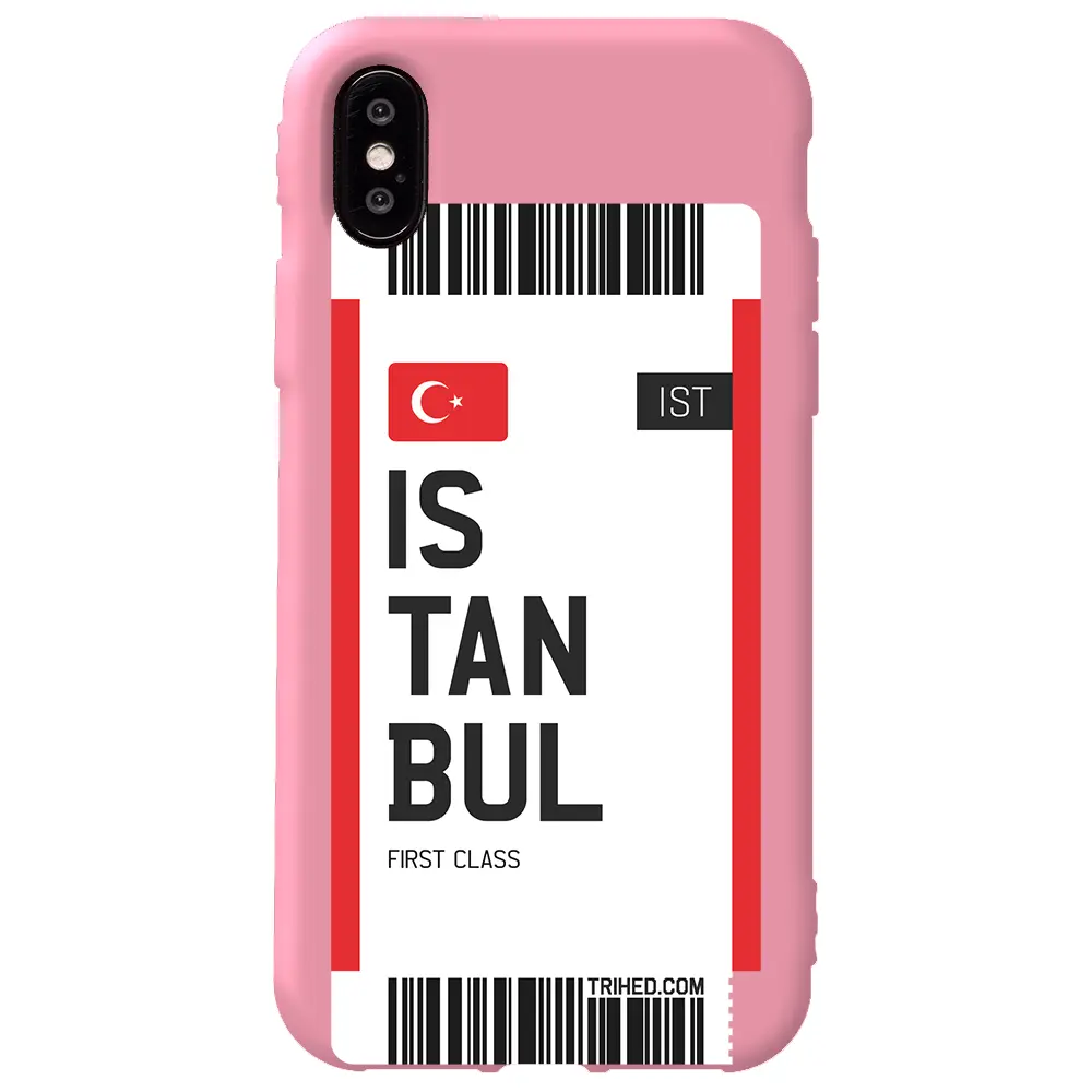 Apple iPhone X Pembe Renkli Silikon Telefon Kılıfı - İstanbul Bileti