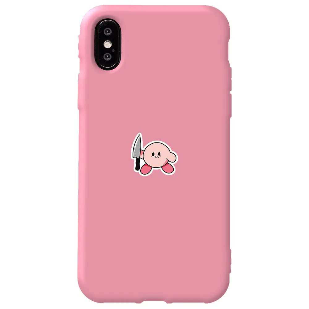 Apple iPhone X Pembe Renkli Silikon Telefon Kılıfı - Kirby
