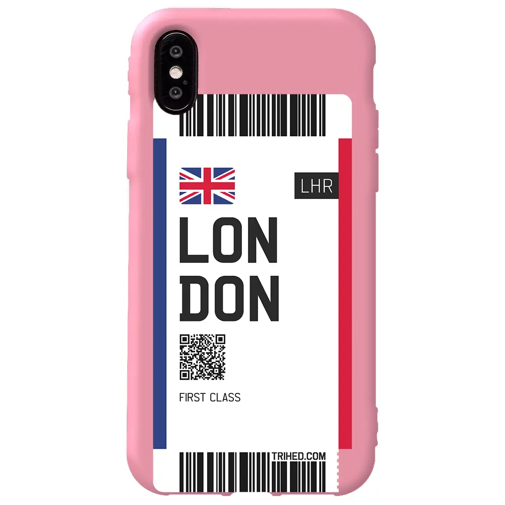 Apple iPhone X Pembe Renkli Silikon Telefon Kılıfı - London Bileti