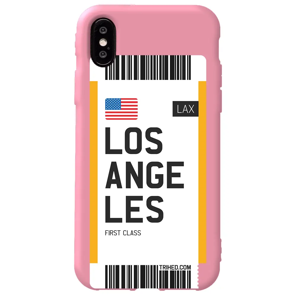 Apple iPhone X Pembe Renkli Silikon Telefon Kılıfı - Los Angeles Bileti