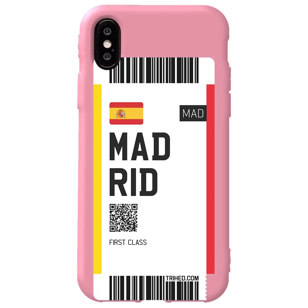 Apple iPhone X Pembe Renkli Silikon Telefon Kılıfı - Madrid Bileti