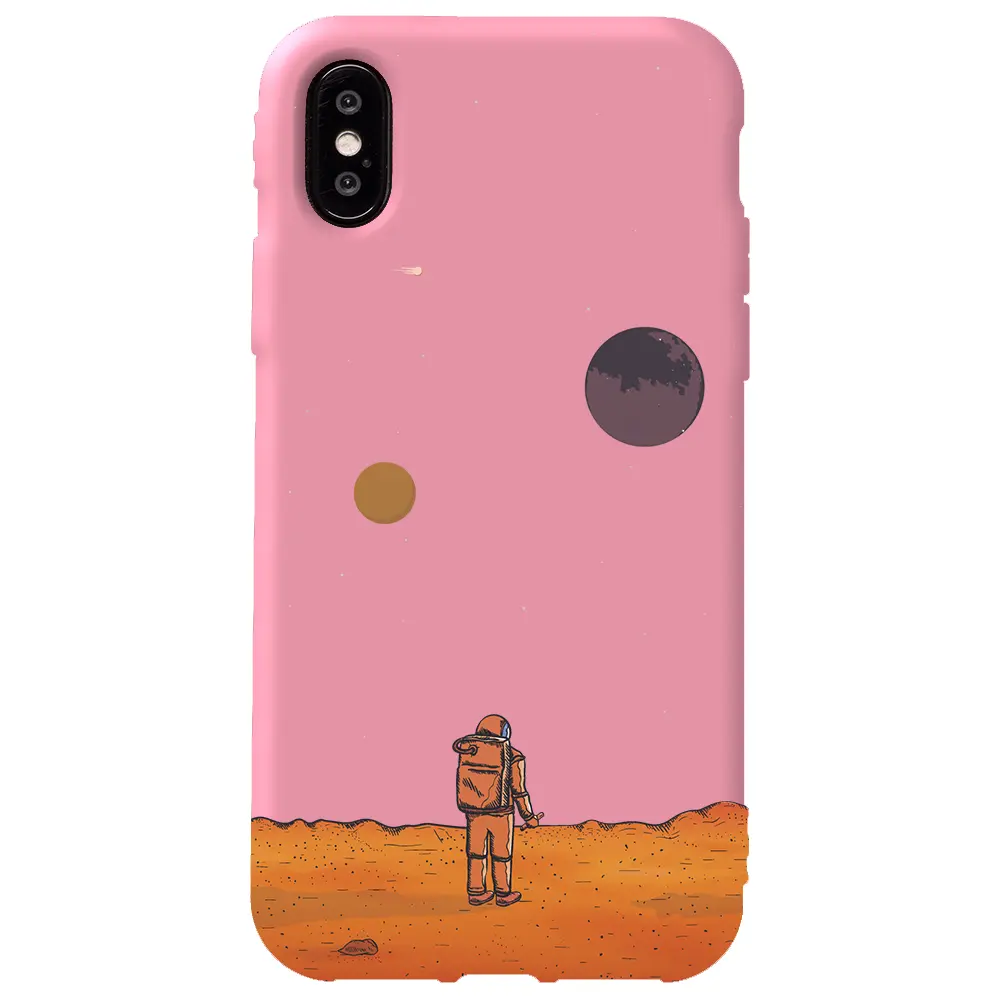 Apple iPhone X Pembe Renkli Silikon Telefon Kılıfı - Mars