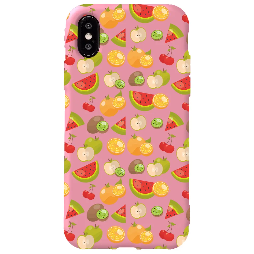 Apple iPhone X Pembe Renkli Silikon Telefon Kılıfı - Meyve Bahcesi