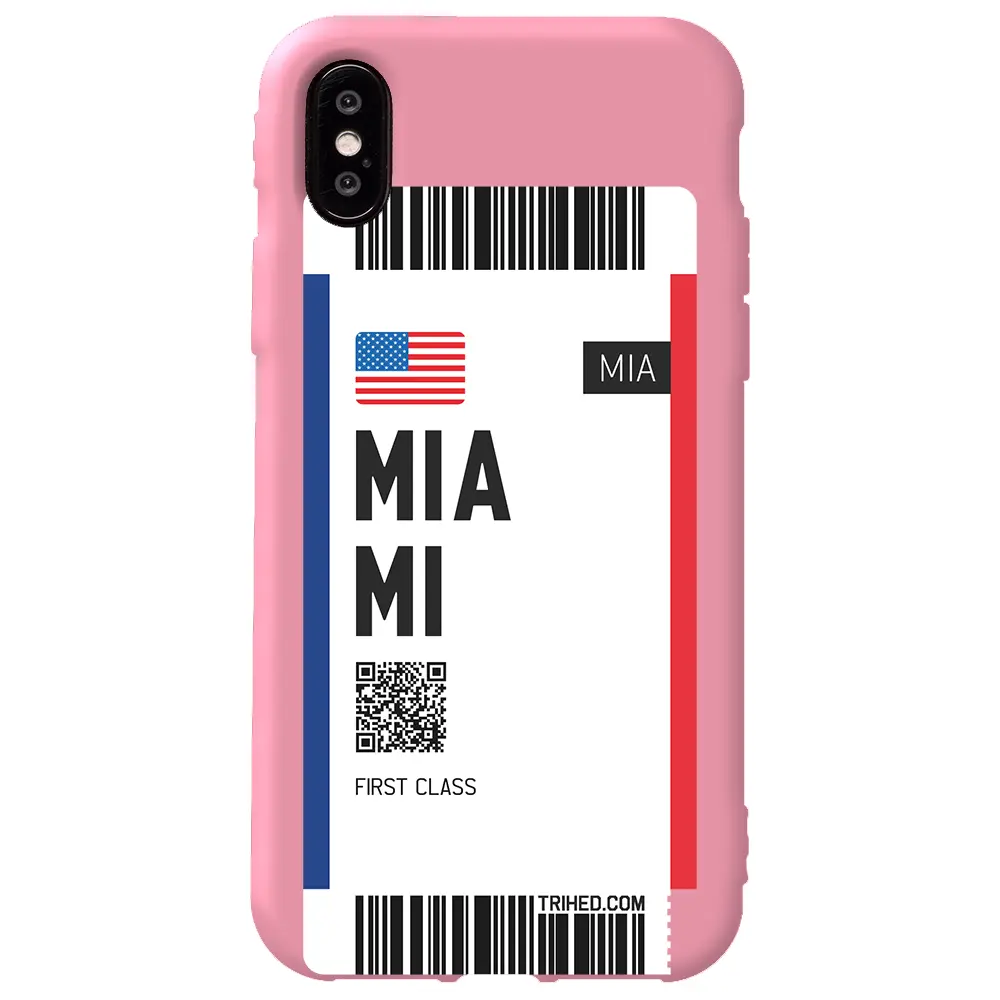 Apple iPhone X Pembe Renkli Silikon Telefon Kılıfı - Miami Bileti