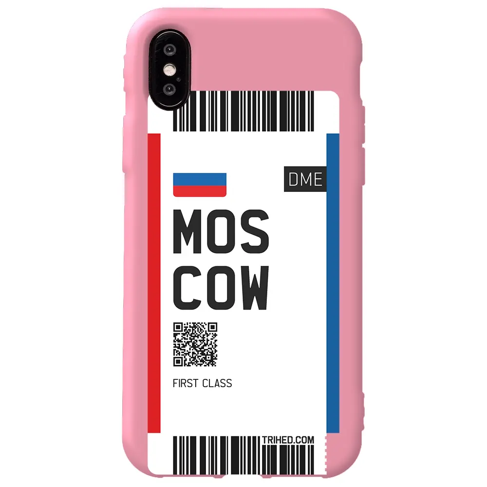 Apple iPhone X Pembe Renkli Silikon Telefon Kılıfı - Moscow Bileti