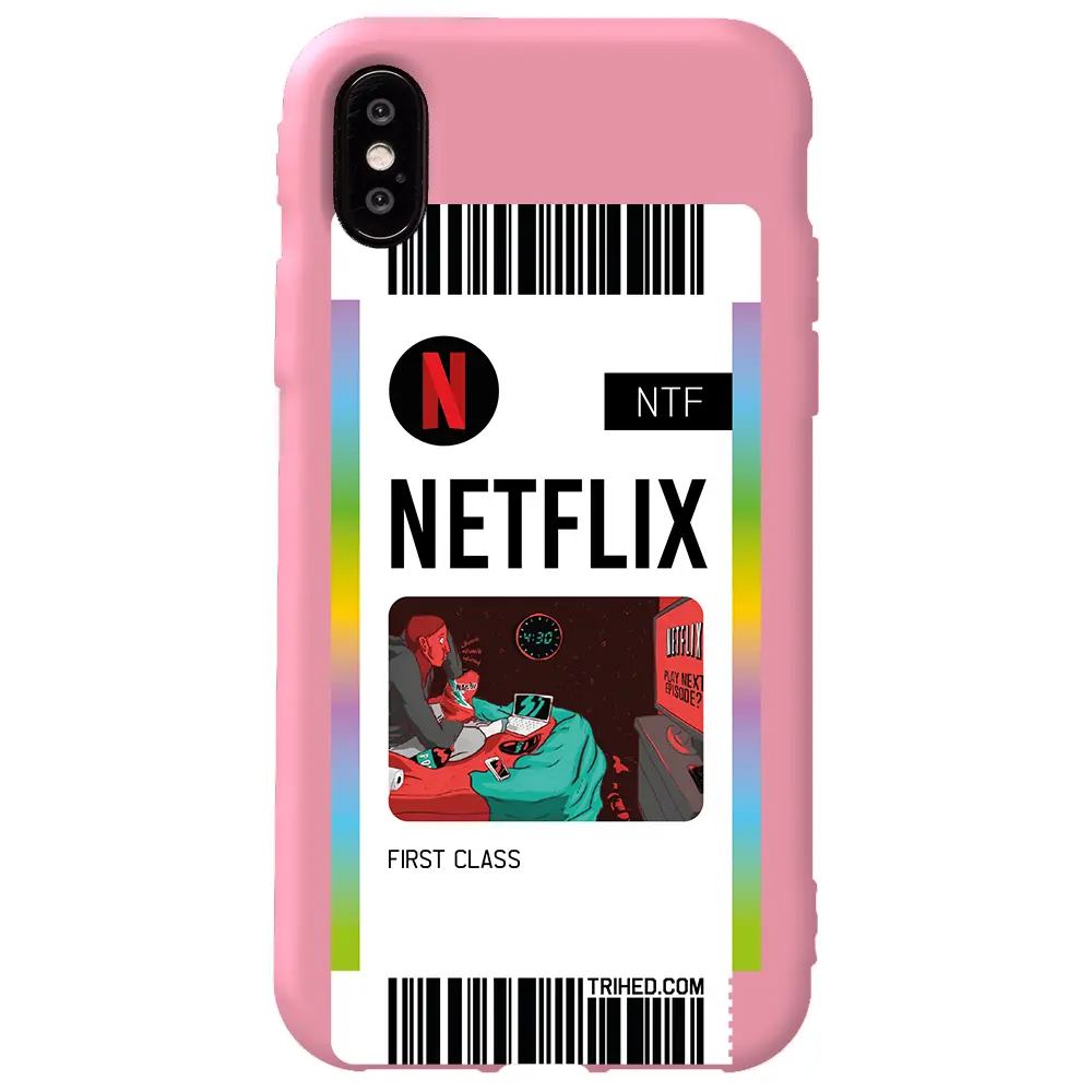 Apple iPhone X Pembe Renkli Silikon Telefon Kılıfı - Netflix Bileti