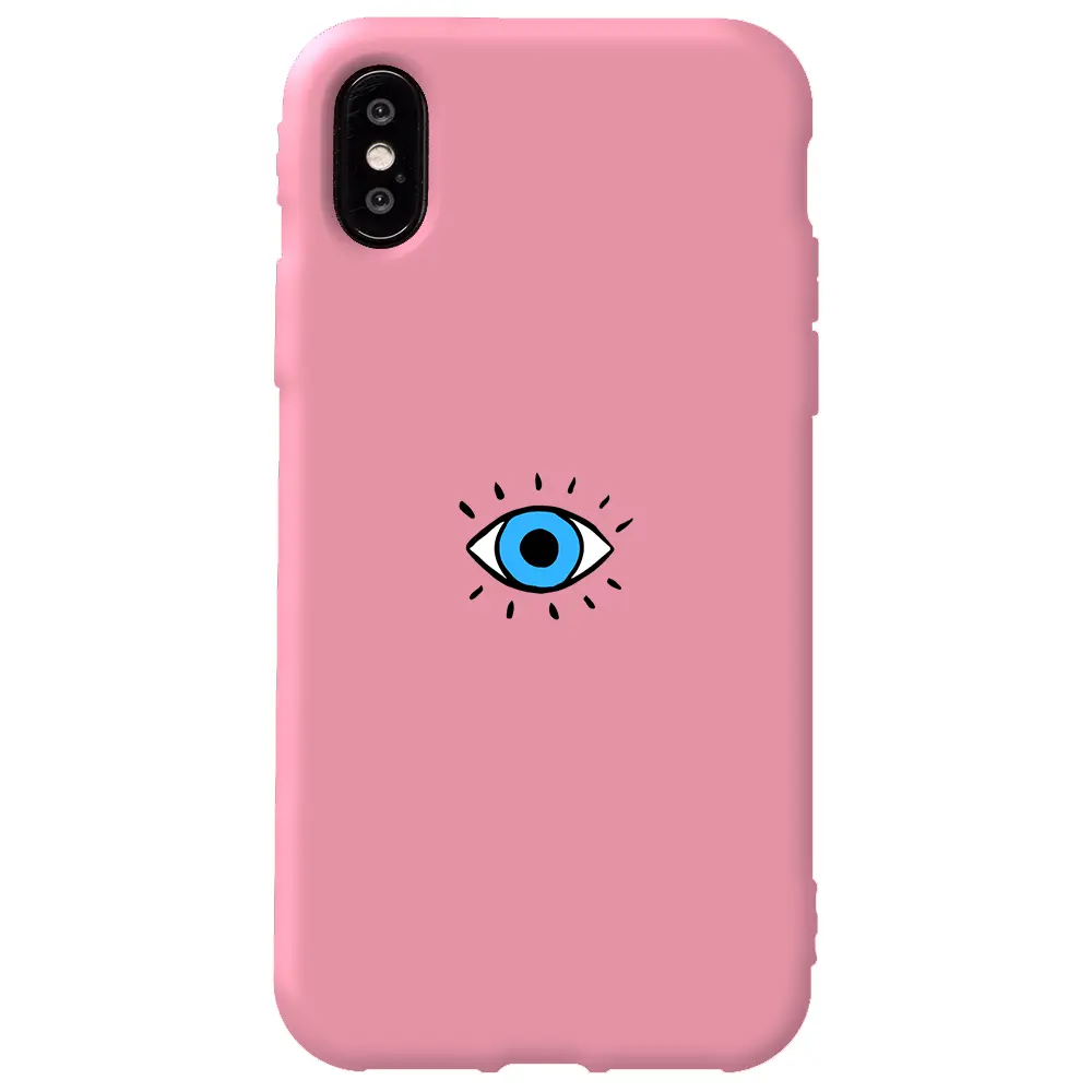 Apple iPhone X Pembe Renkli Silikon Telefon Kılıfı - One Eye